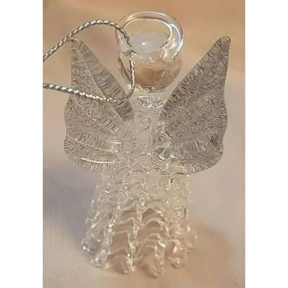 Vintage Glass Christmas Angel with Trumpet and Silver Glitter Wings - Picture 3 of 5